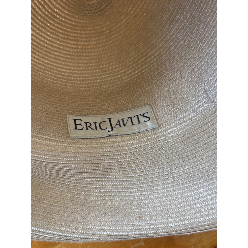 Eric Javits Squishee Packable Straw Sun Hat Tan Beige Wide Brim Bow Accent Women - Picture 5 of 10